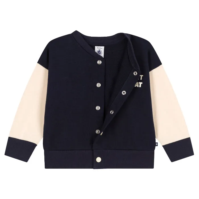 Petit Bateau Baby Lereve Fleece Baseball Jacket Smoking Blue