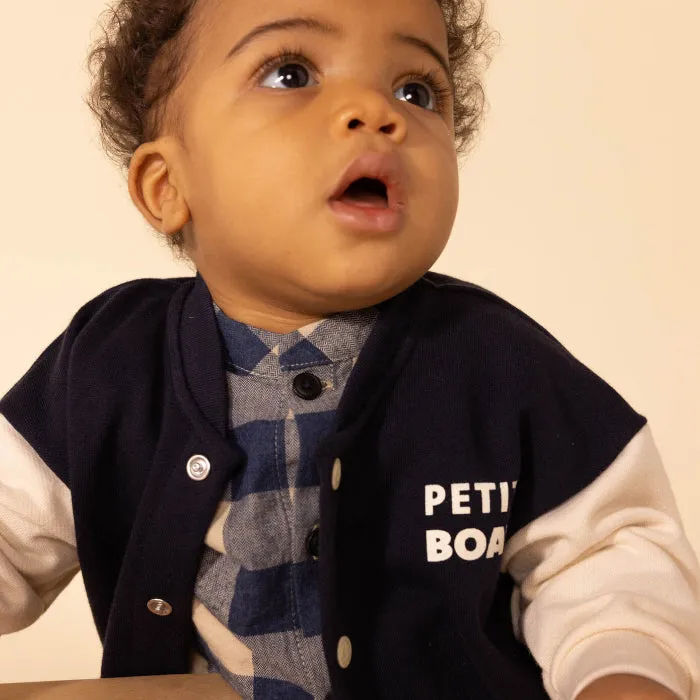 Petit Bateau Baby Lereve Fleece Baseball Jacket Smoking Blue