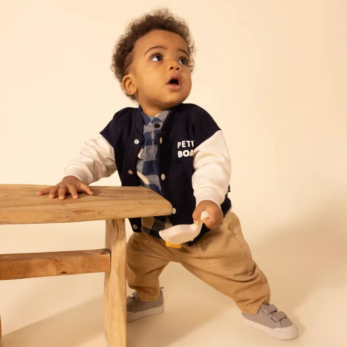 Petit Bateau Baby Lereve Fleece Baseball Jacket Smoking Blue