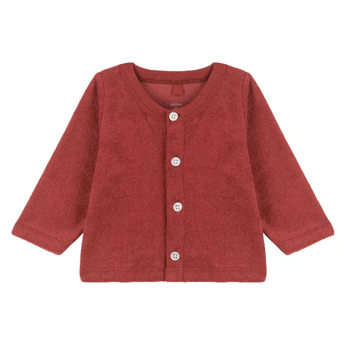 Petit Bateau Baby Terry Cardigan Umber Red