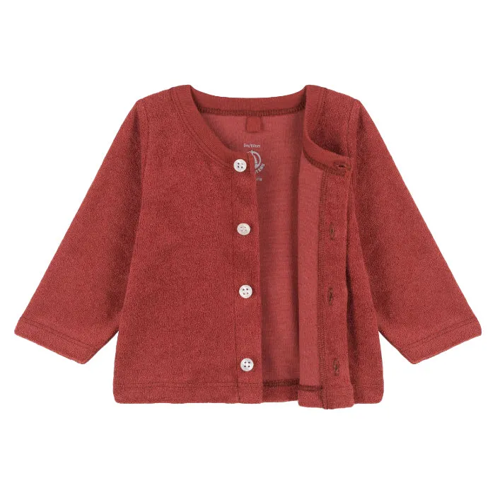 Petit Bateau Baby Terry Cardigan Umber Red