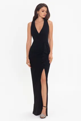 Petite Bobbi Ruffled V-Neck Gown