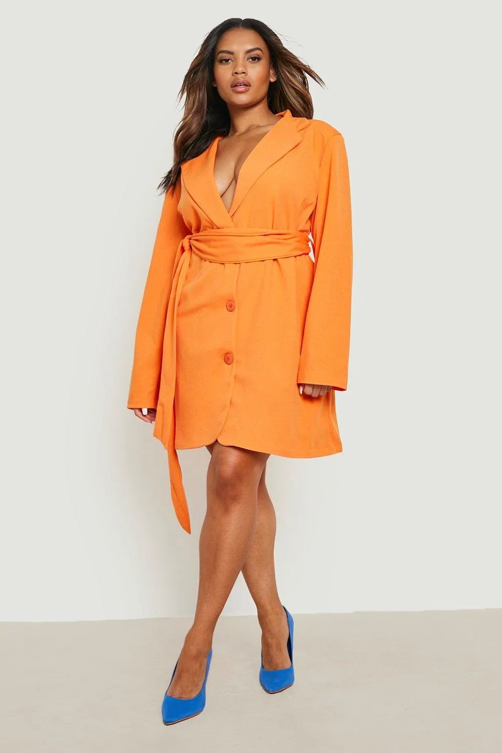 Plus Obi Tie Waist Blazer Dress