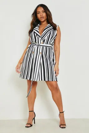 Plus Stripe O Ring Blazer Dress