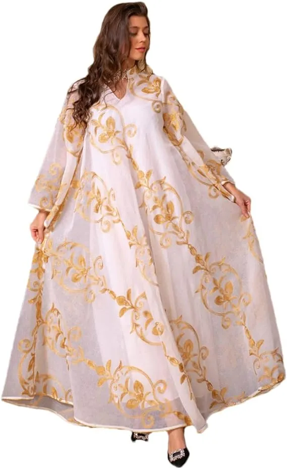 Ramadan Robe Dresses For Women Elegant Long Sleeve Embroidery Evening Party 2XL S4871658