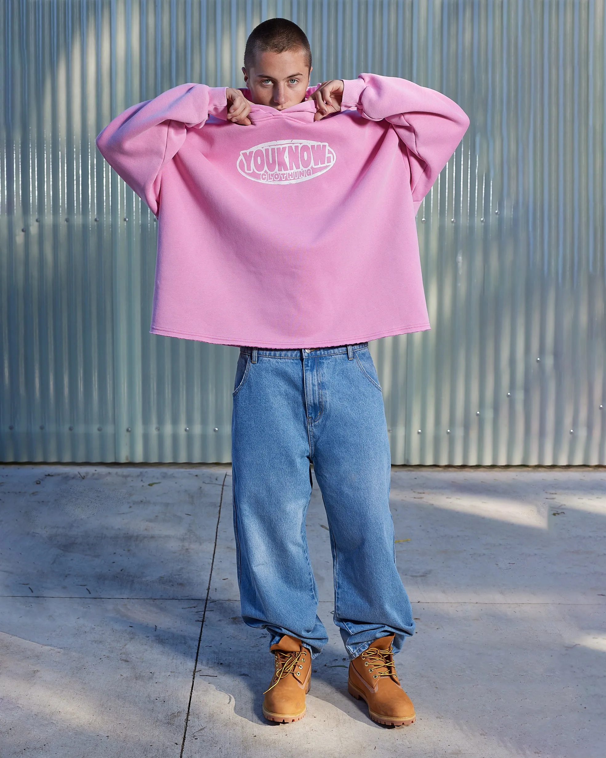 RAW HEM HOODIE | PINK