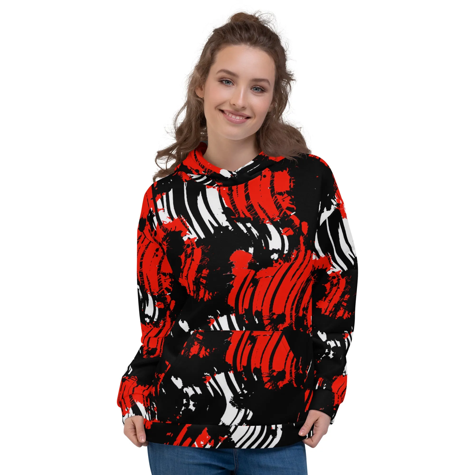 Red Splatter Rave Zebra Pullover Hoodie