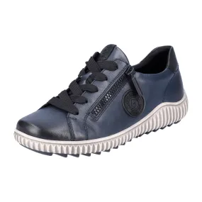 Remonte R9 Blue Leather Women's Shoes with Zipper Lace Combo and Soft Insole