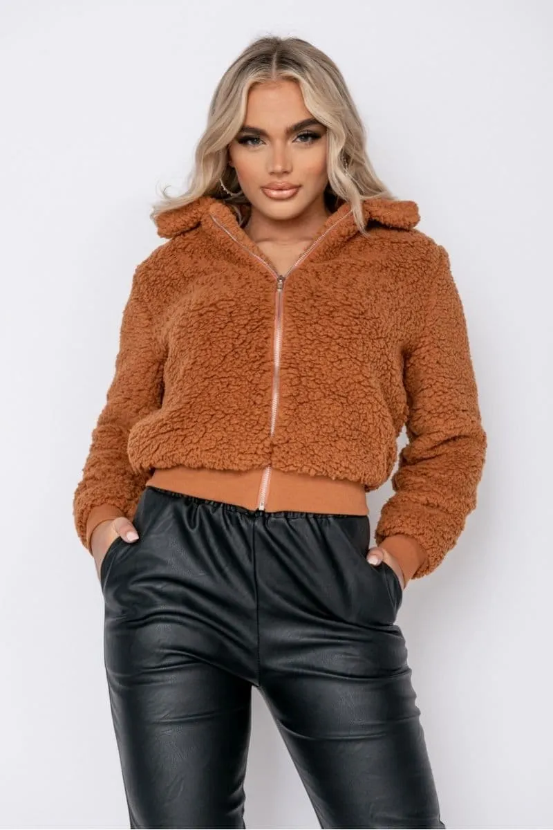 Rust Borg Fur Zip Front Bomber Jacket