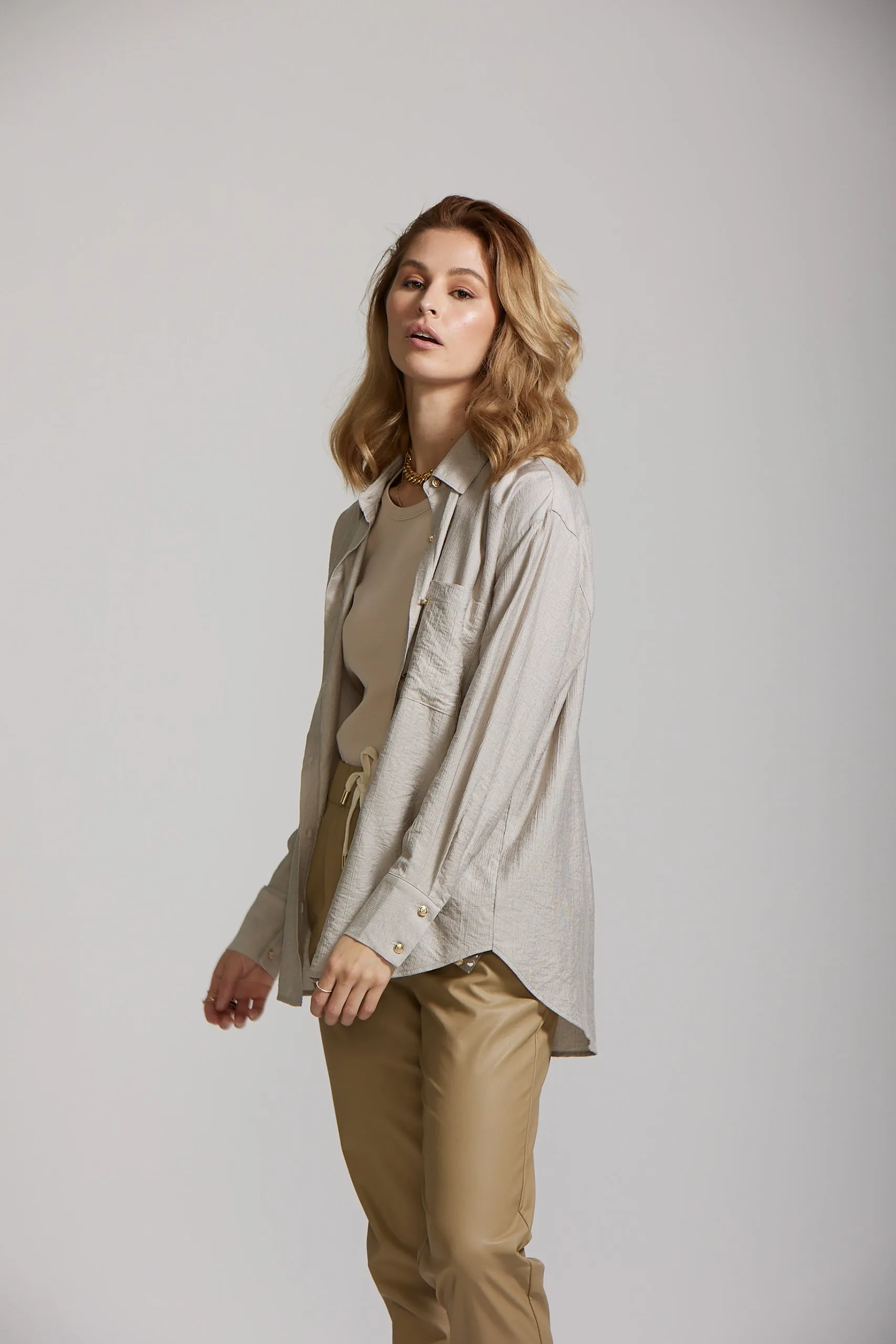 Sam Shirt - Taupe Stripe