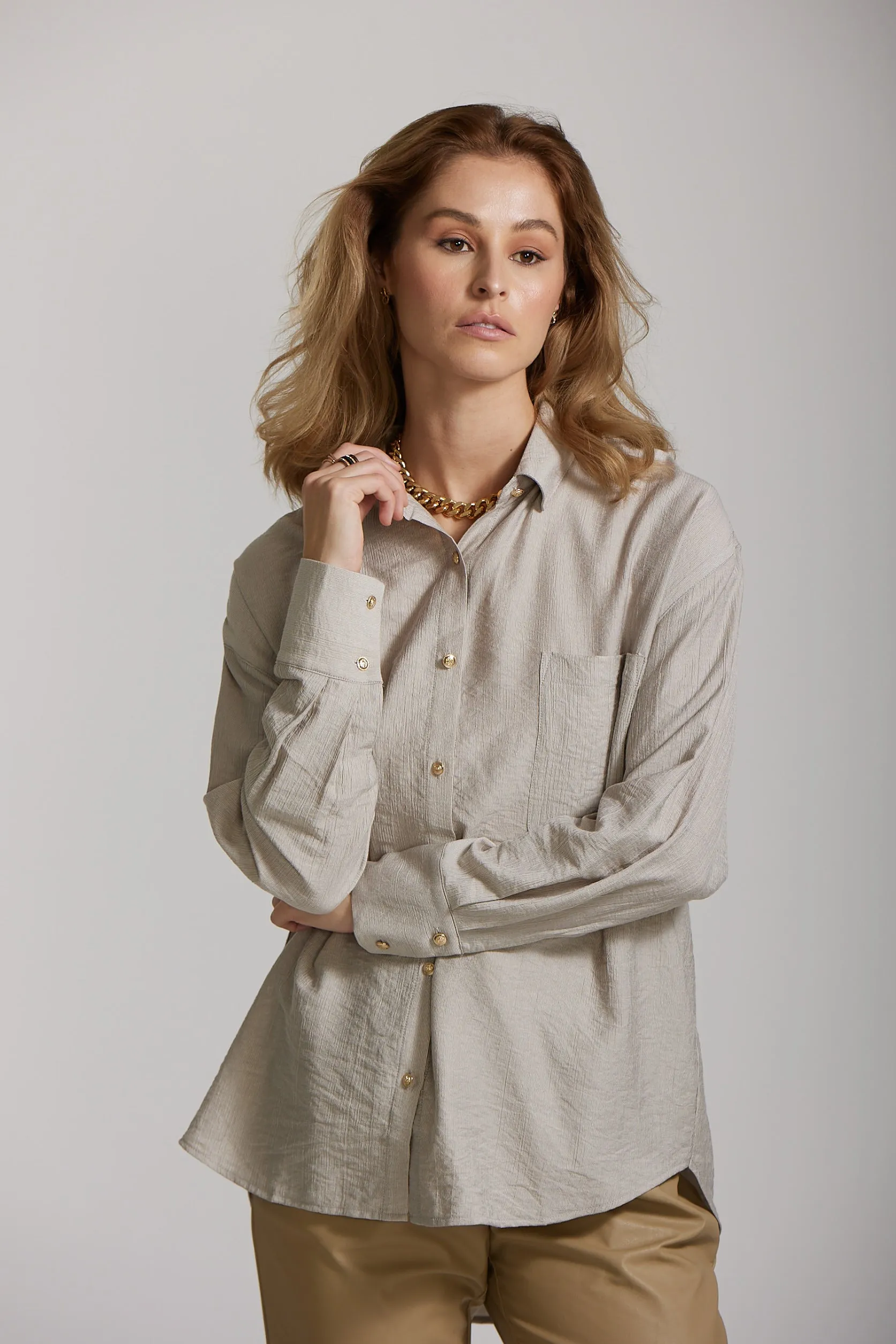 Sam Shirt - Taupe Stripe