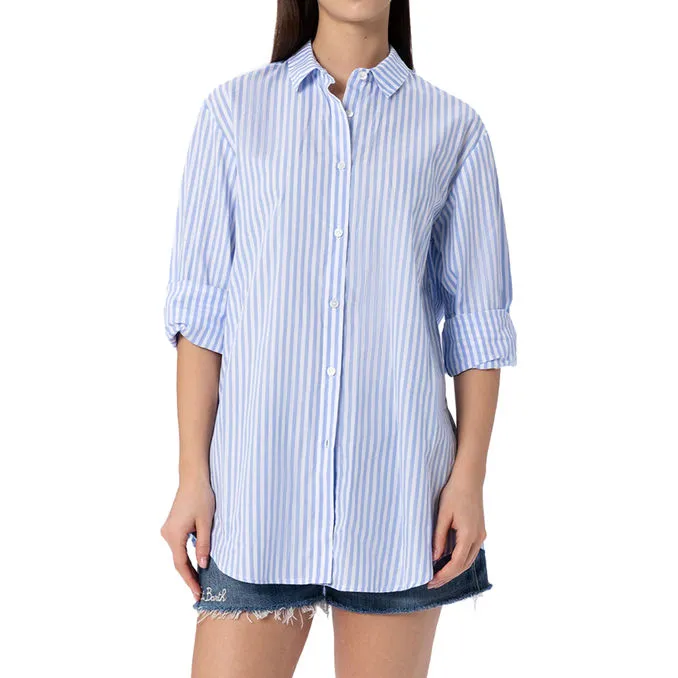 SHIRT BRIGITTE Woman Cotton Stripes Light Blue 