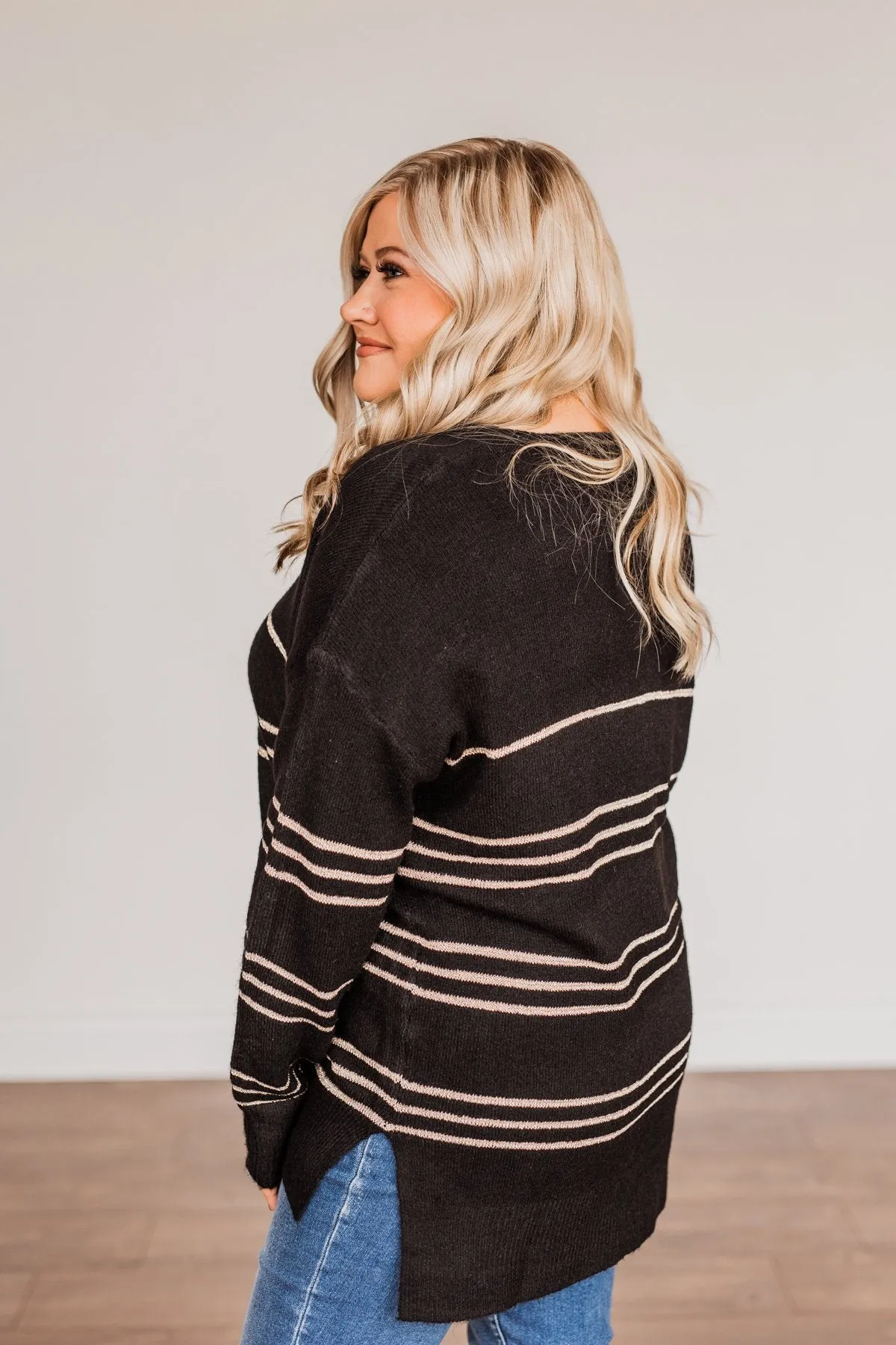 Simply The One Striped Sweater- Black