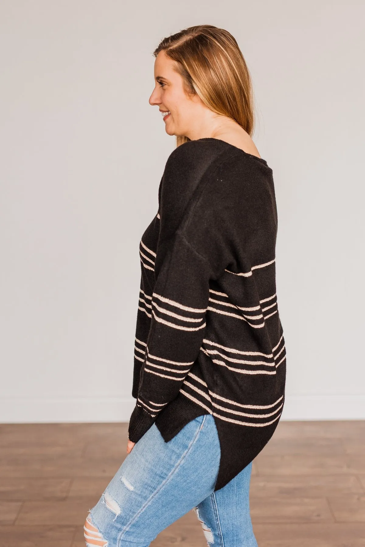 Simply The One Striped Sweater- Black