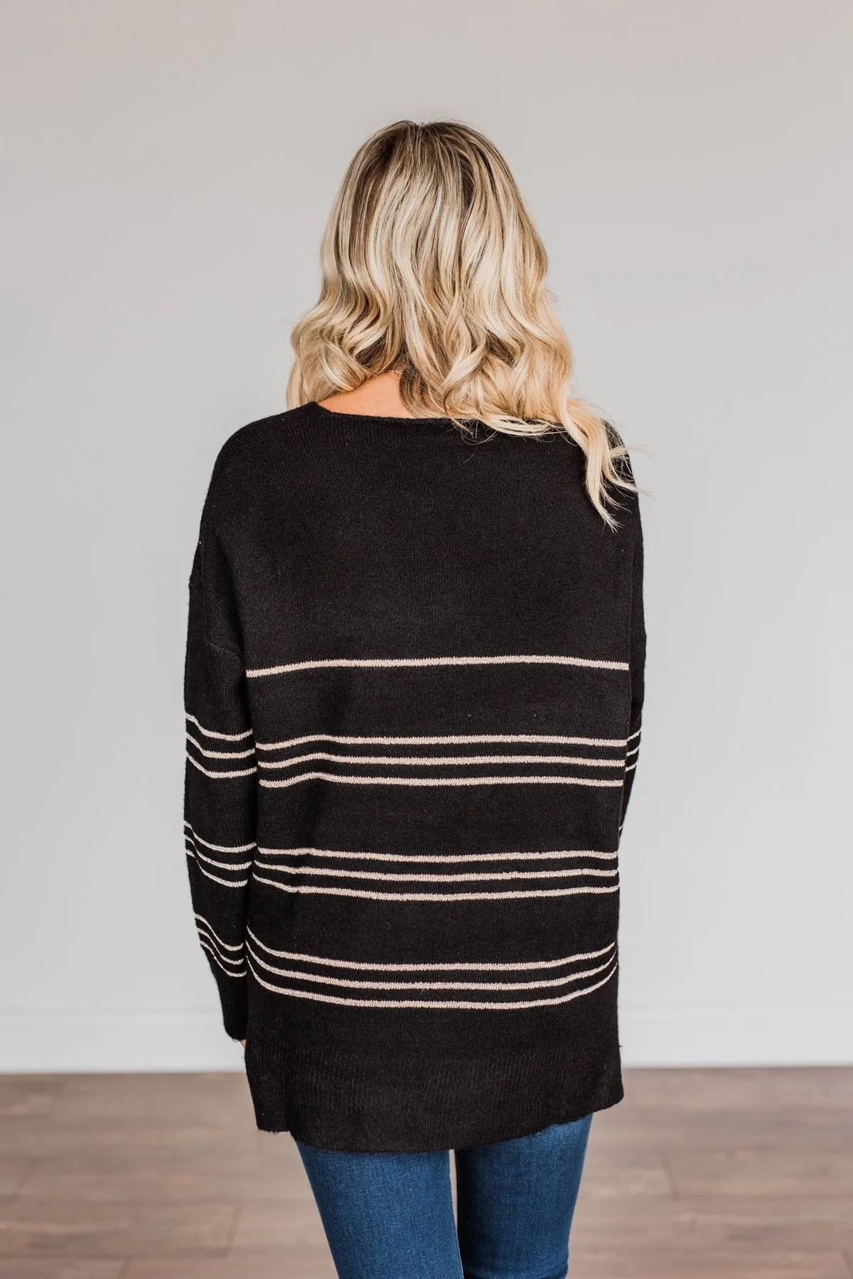 Simply The One Striped Sweater- Black