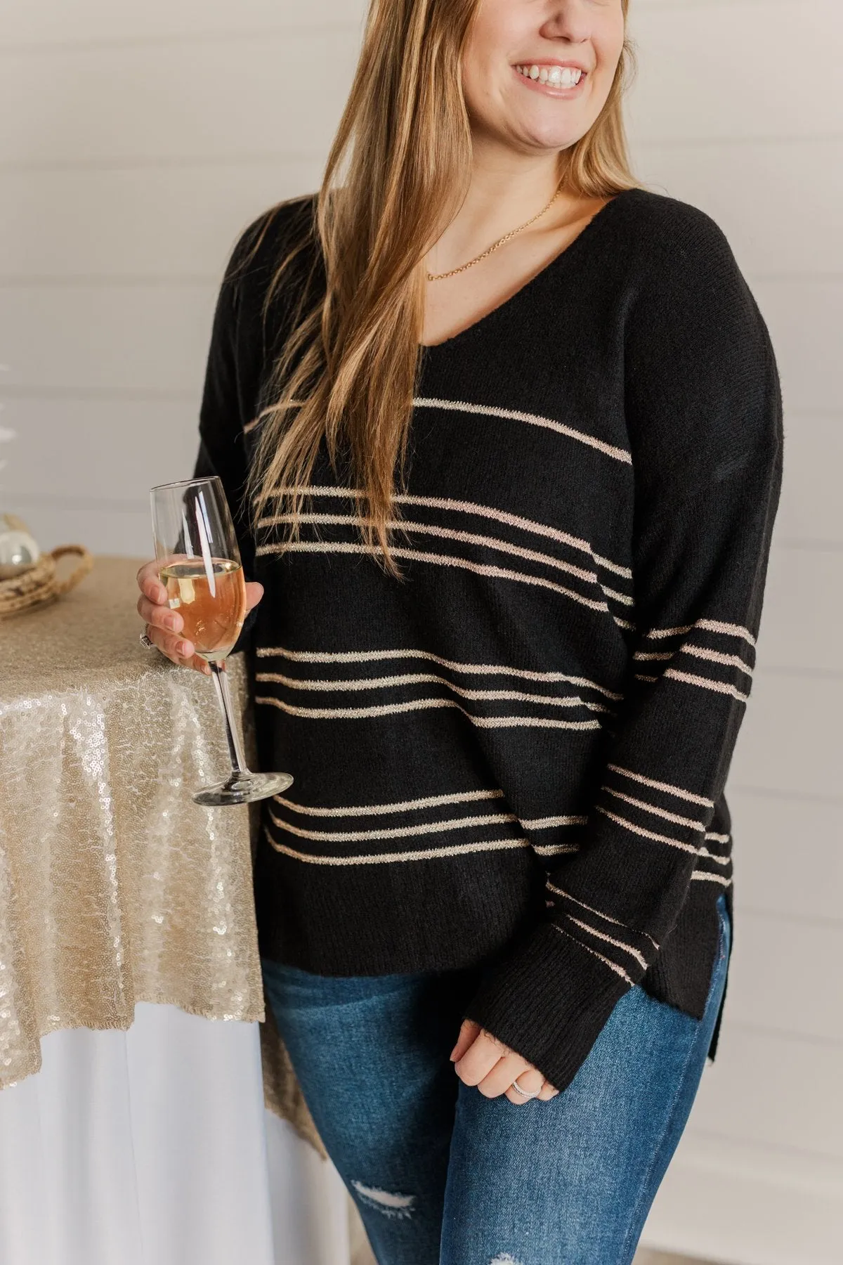 Simply The One Striped Sweater- Black