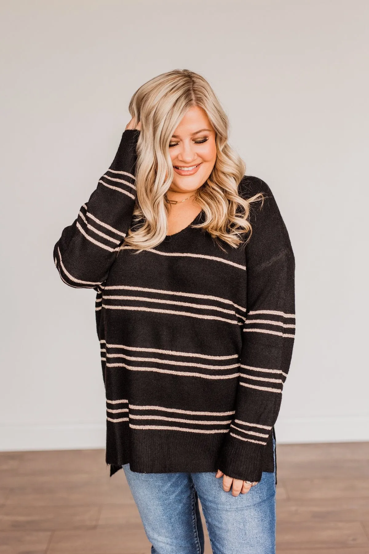 Simply The One Striped Sweater- Black