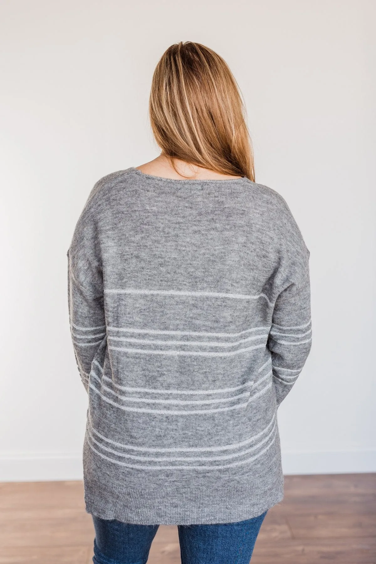 Simply The One Striped Sweater- Grey