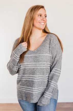 Simply The One Striped Sweater- Grey