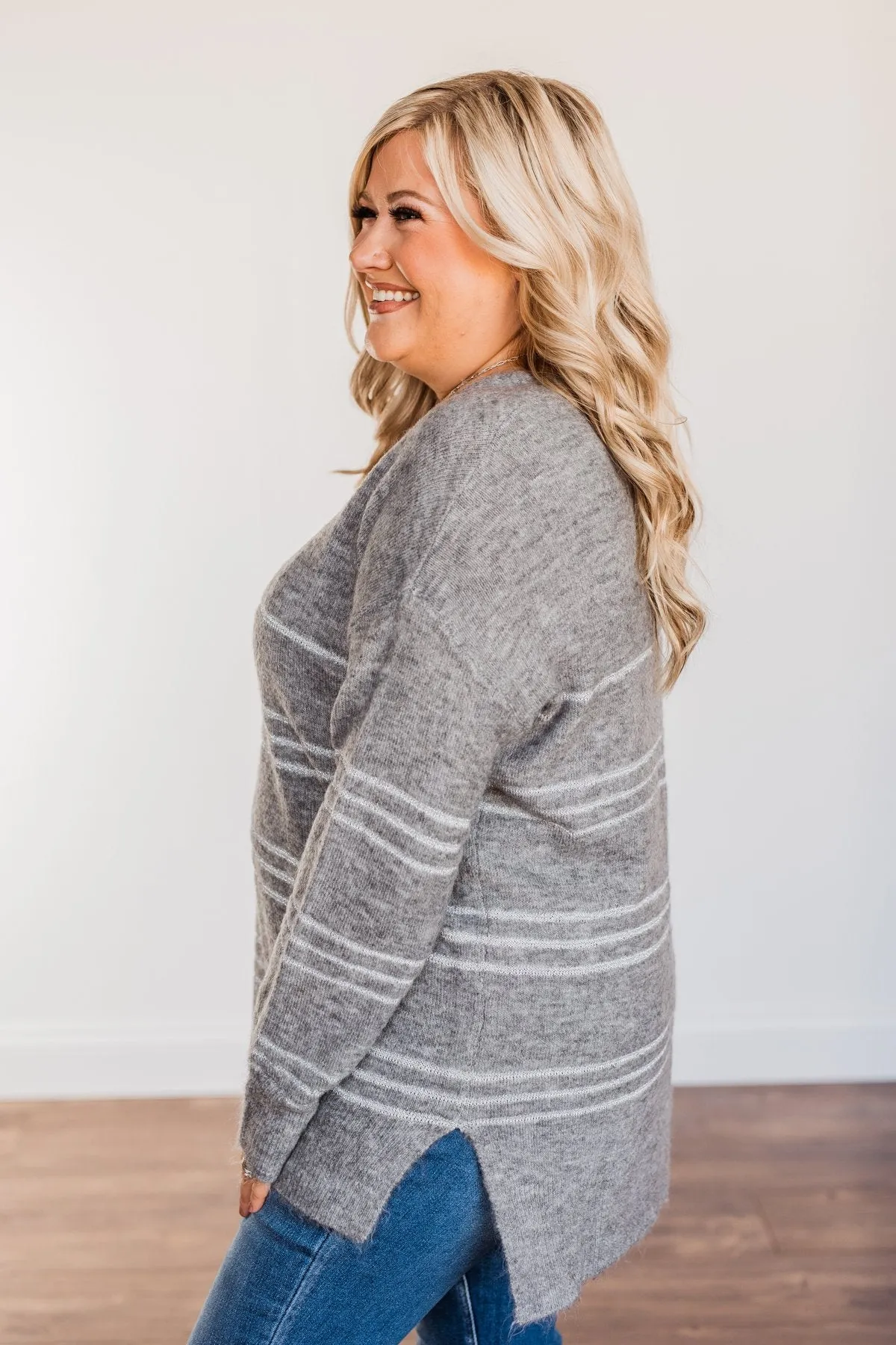 Simply The One Striped Sweater- Grey