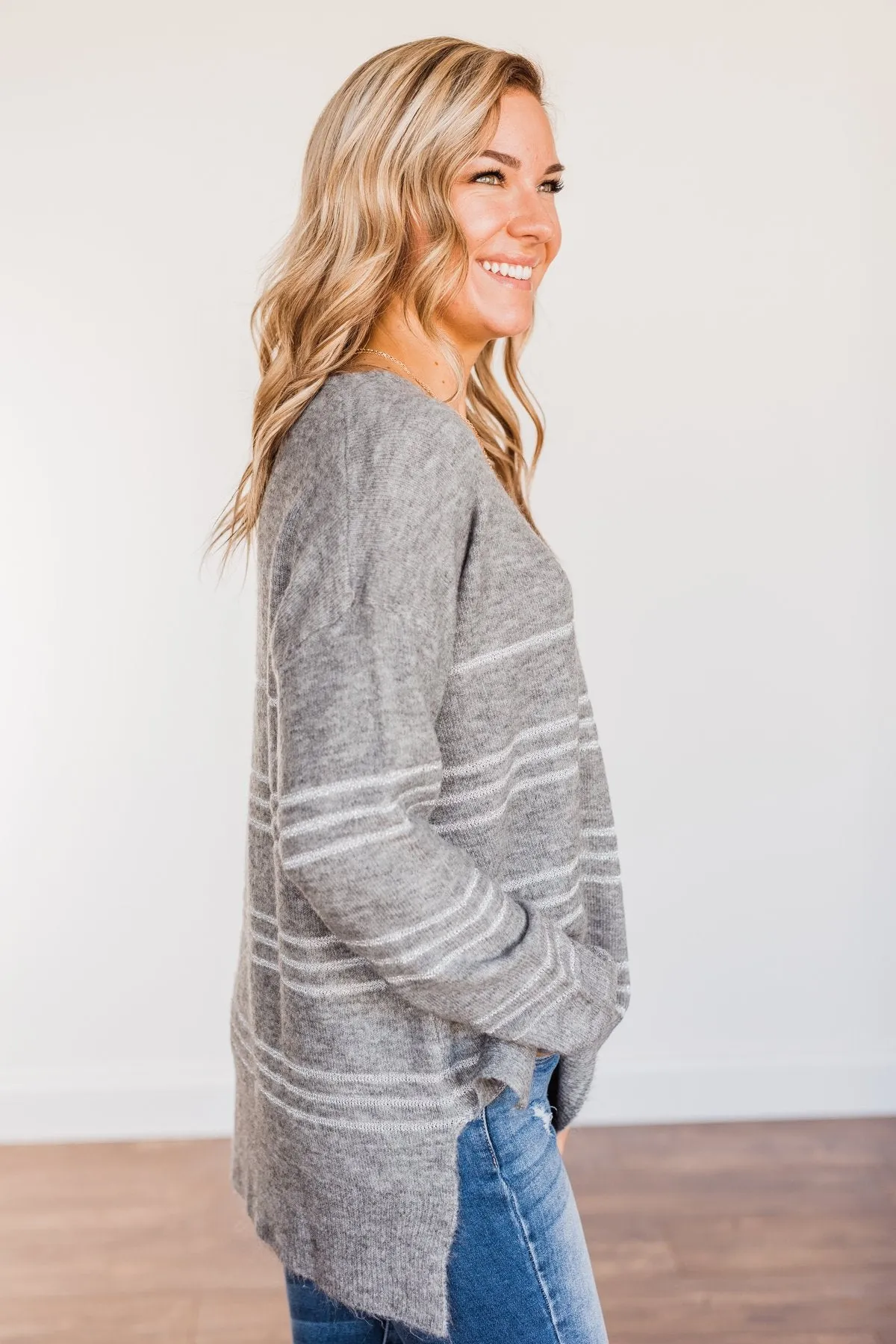 Simply The One Striped Sweater- Grey