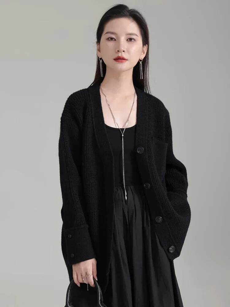 Softie V-Neck Knit Sweater - Black