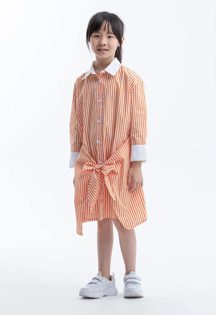 Striped Sleeved Collared Wrap Shirt Dress