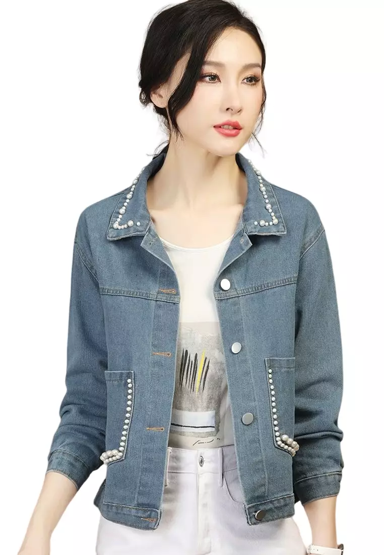 Stylish Beaded Denim Jacket