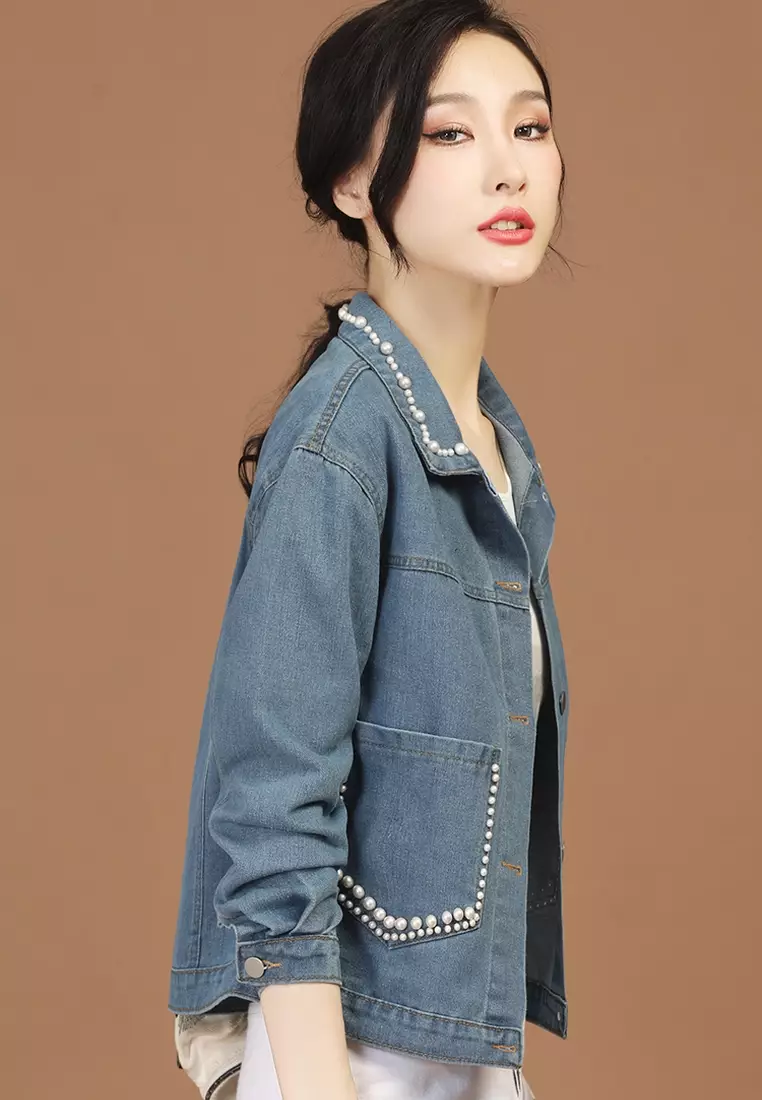 Stylish Beaded Denim Jacket