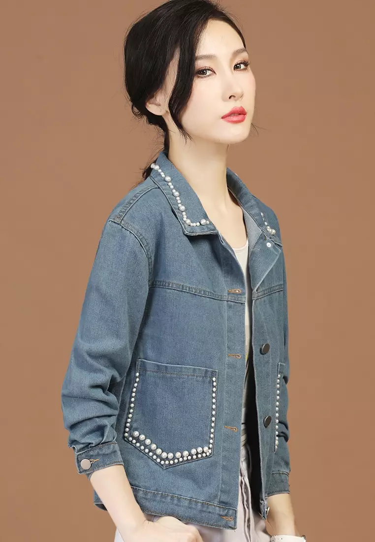 Stylish Beaded Denim Jacket