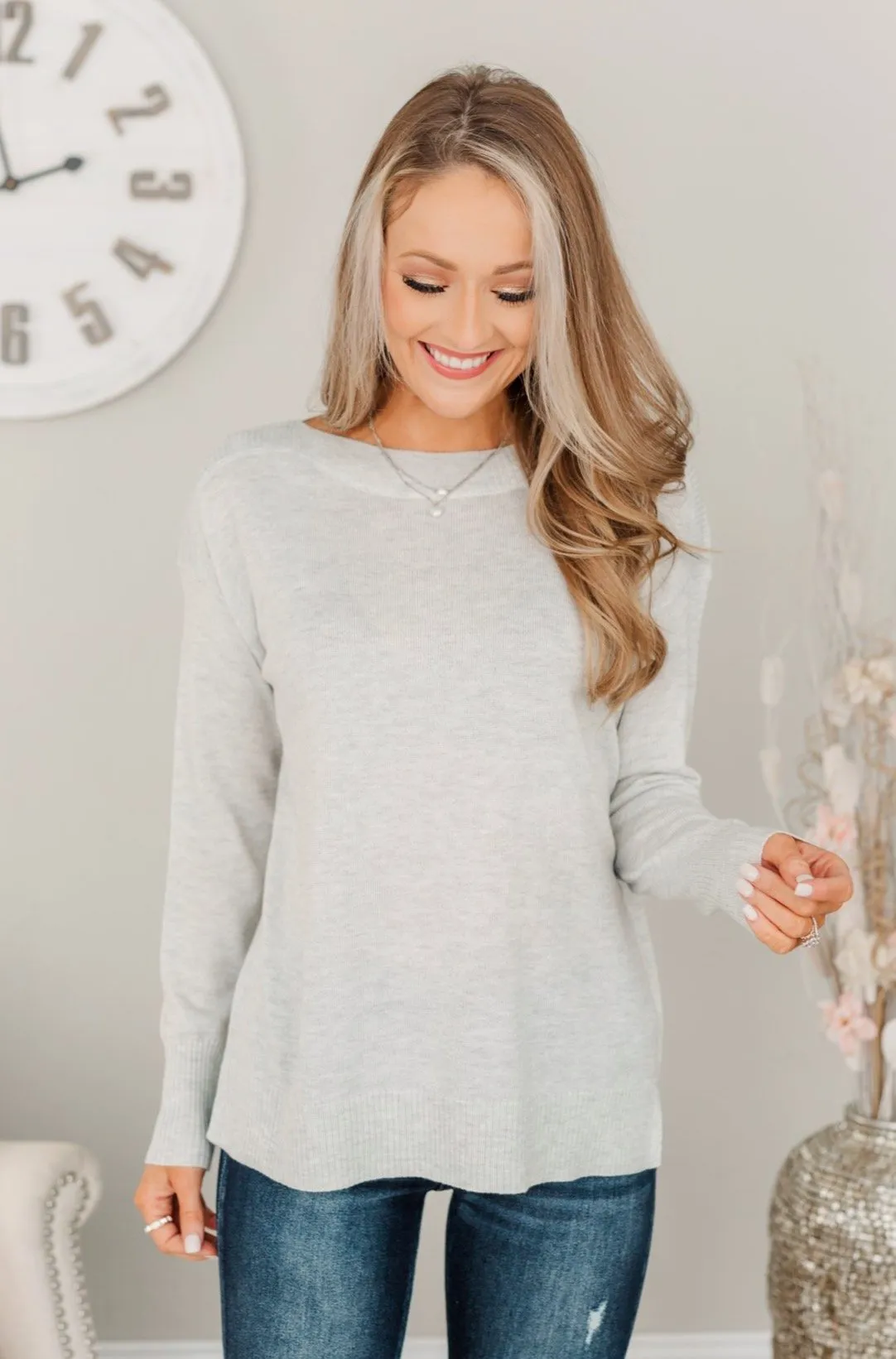 Sweet Melodies Knit Sweater- Light Grey