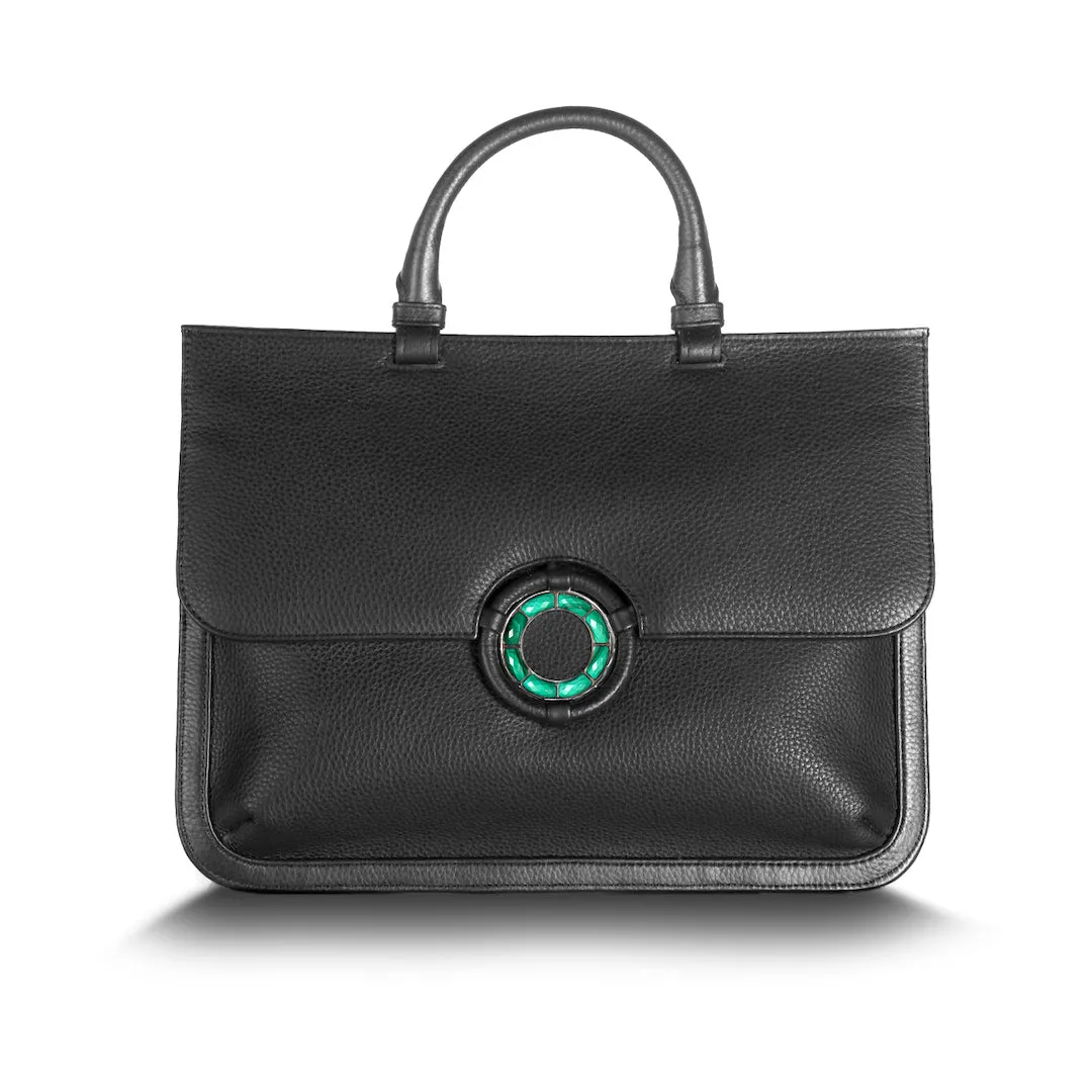 Sydney Convertible Satchel - Black Leather, Malachite Grommet