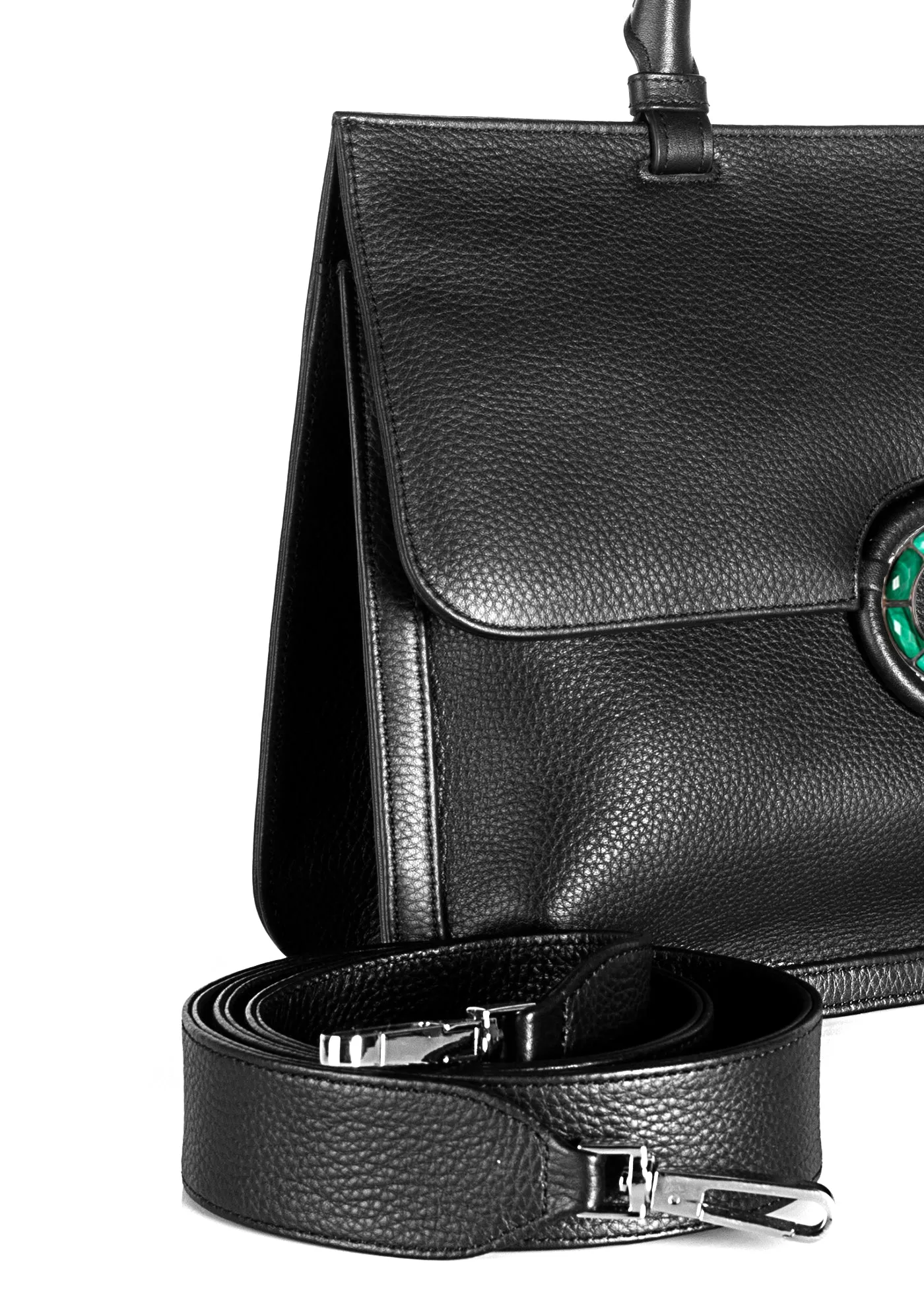 Sydney Convertible Satchel - Black Leather, Malachite Grommet