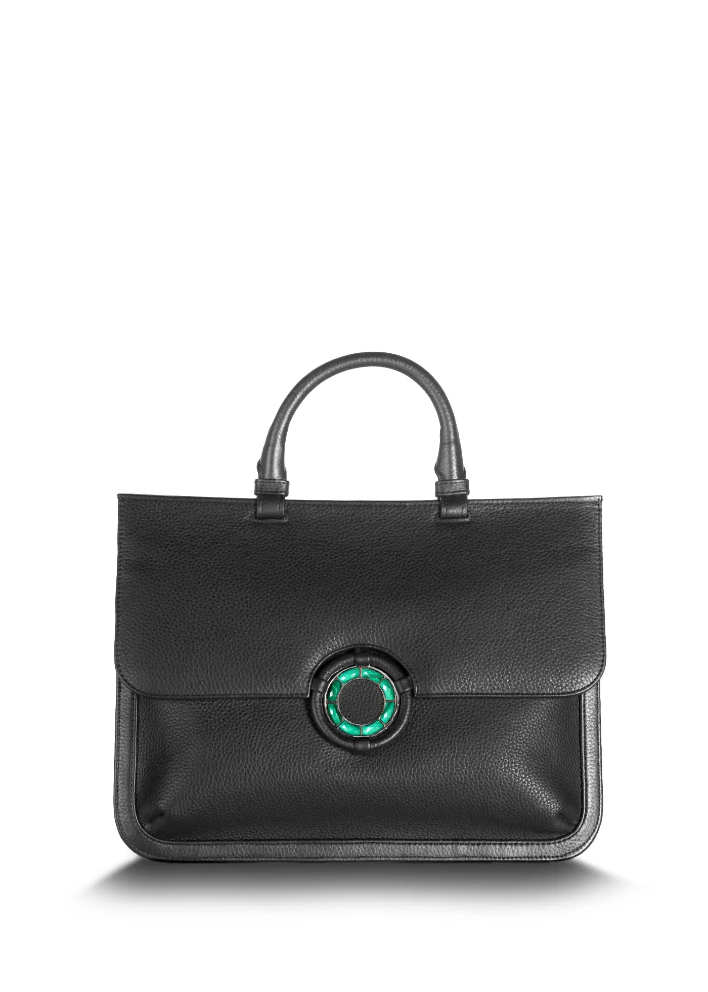 Sydney Convertible Satchel - Black Leather, Malachite Grommet