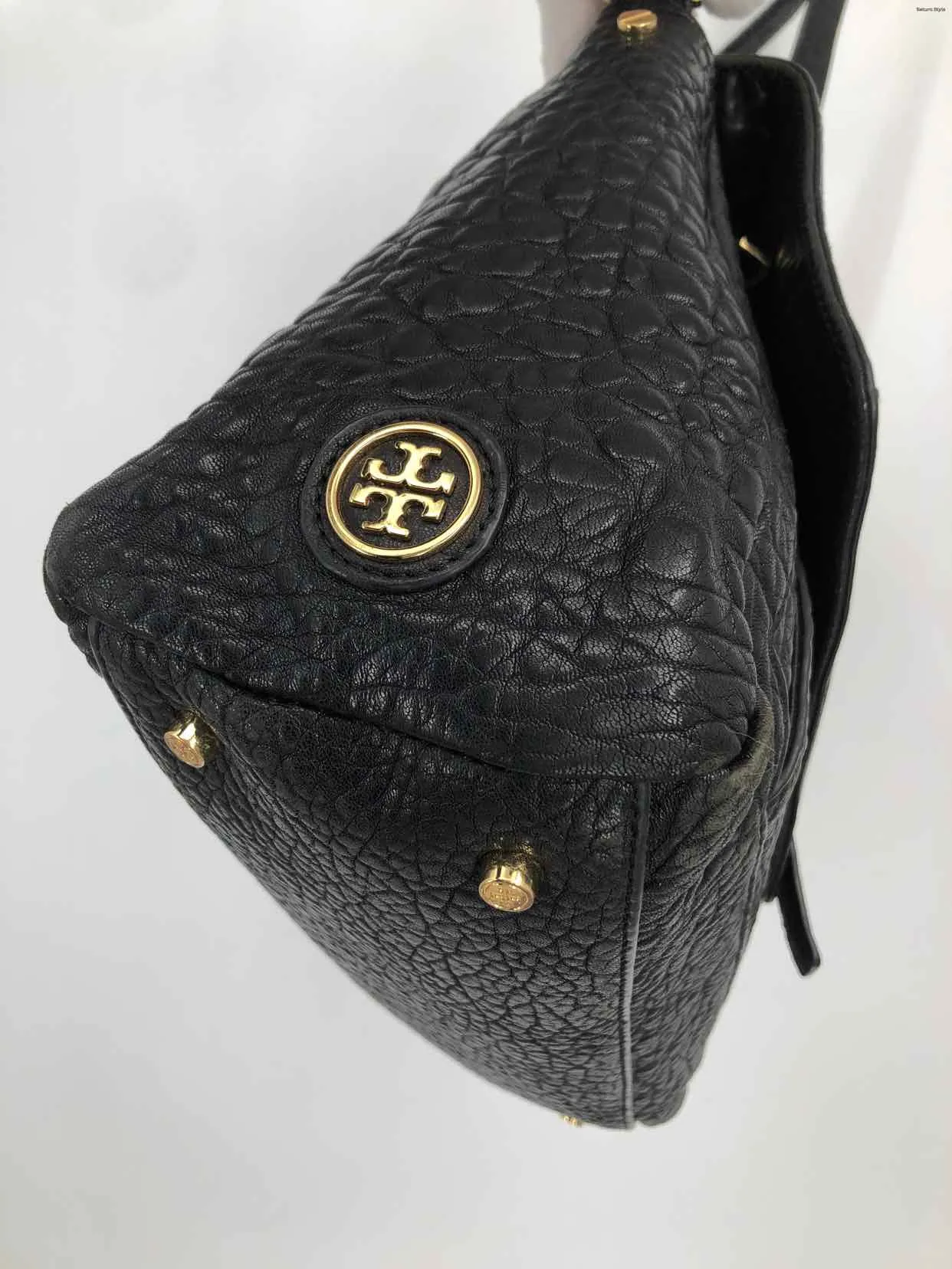 TORY BURCH Black Pebbled Leather Pre Loved AS IS Satchel Crossbody Purse