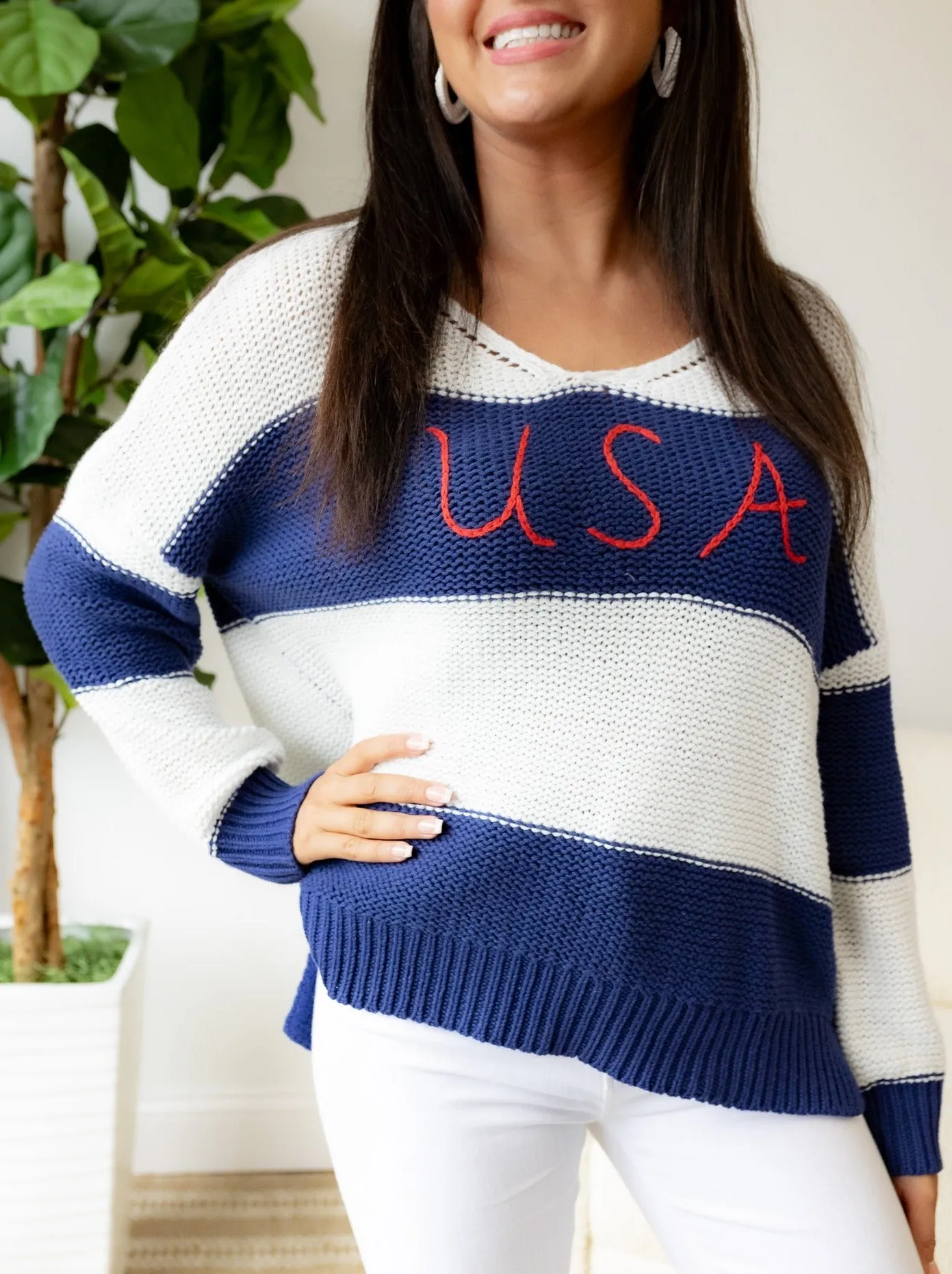 USA in Red Chain Stitch Sweater