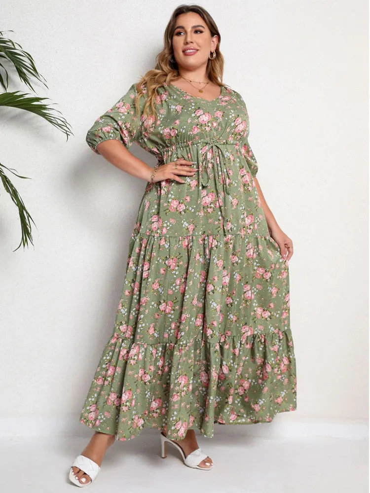 Vacation Boho Puff Sleeve Split A-line Maxi Long Dresses