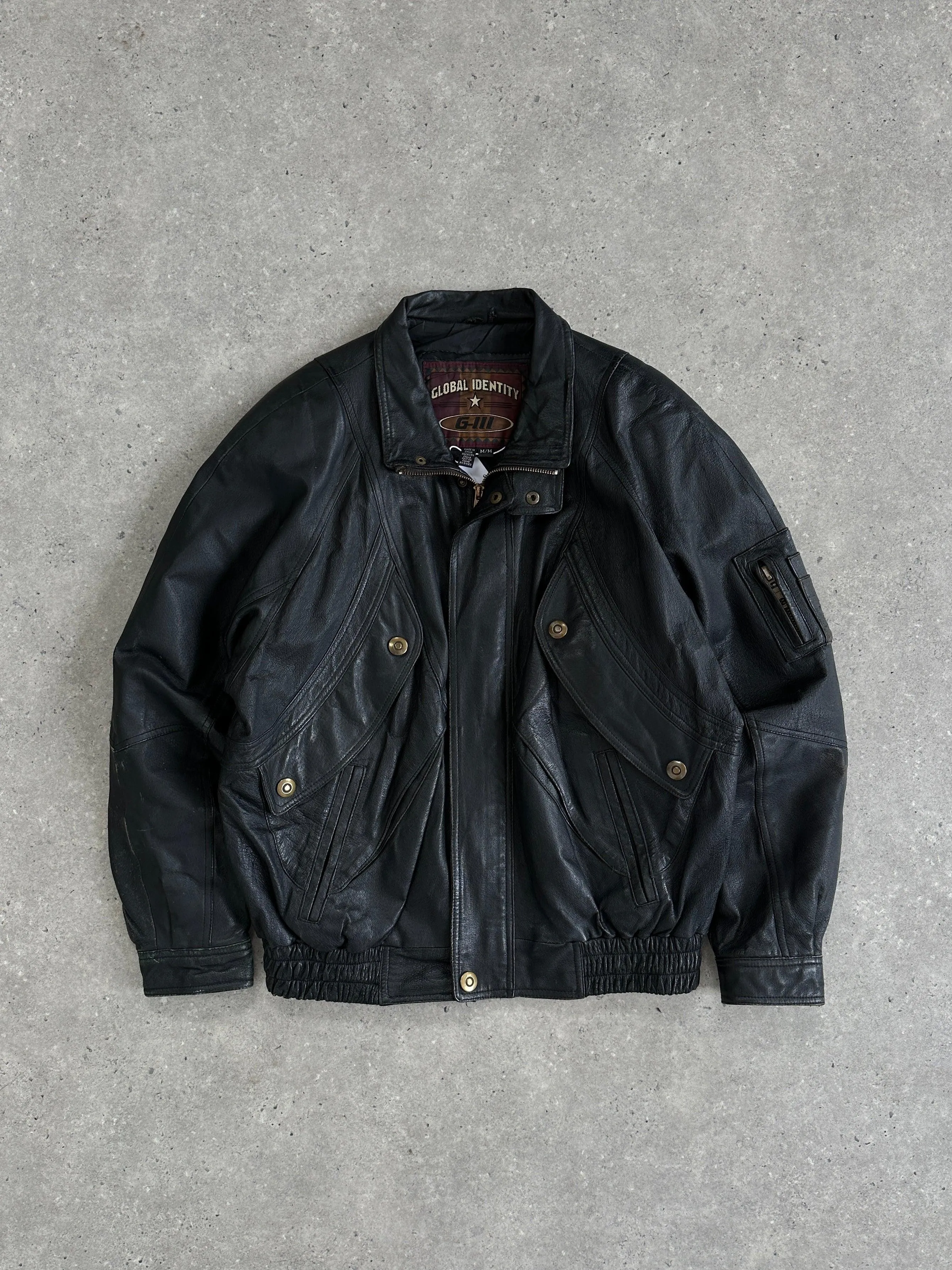 Vintage Leather Bomber Jacket - L/XL