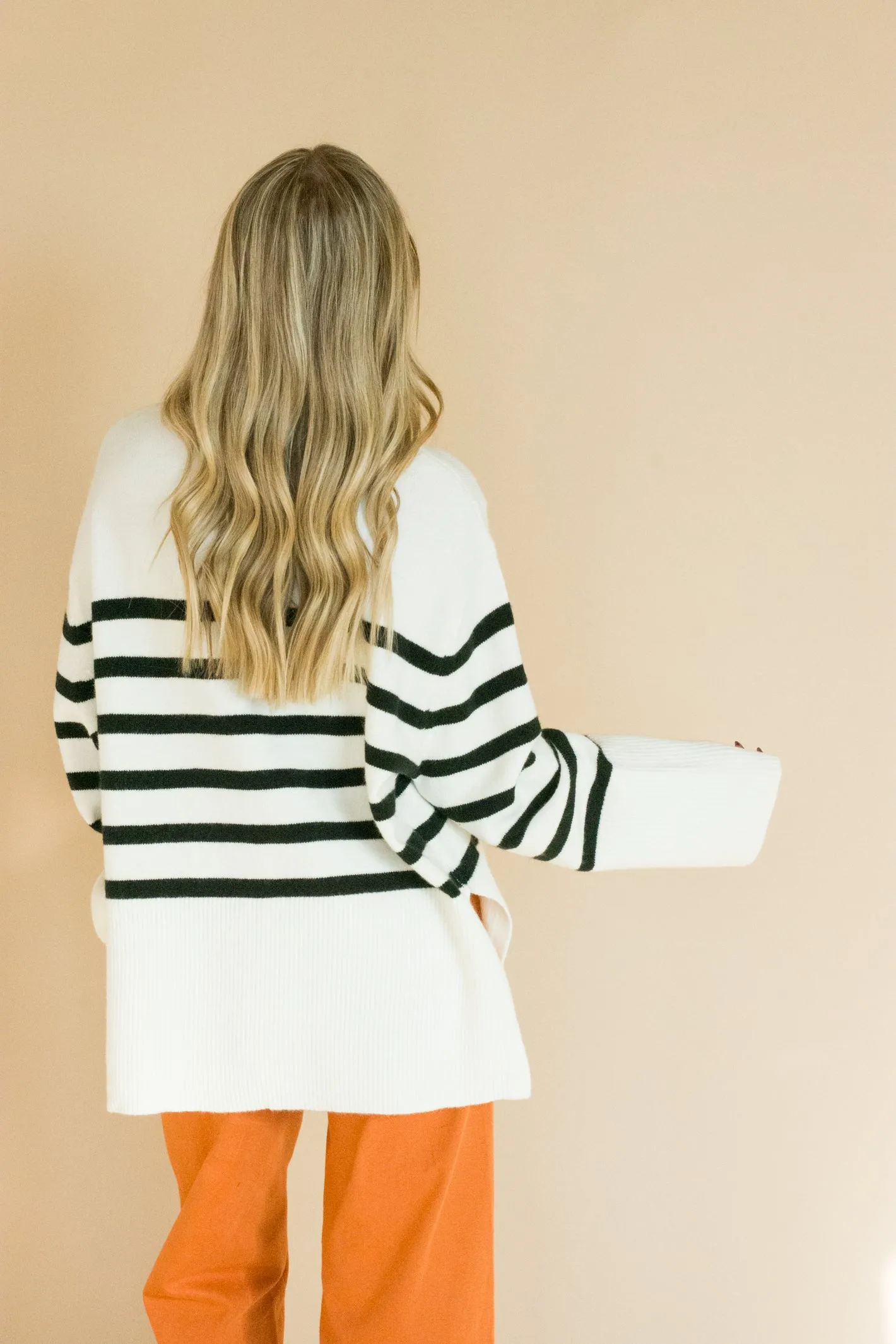 Warm Embrace Ivory Striped Sweater Top