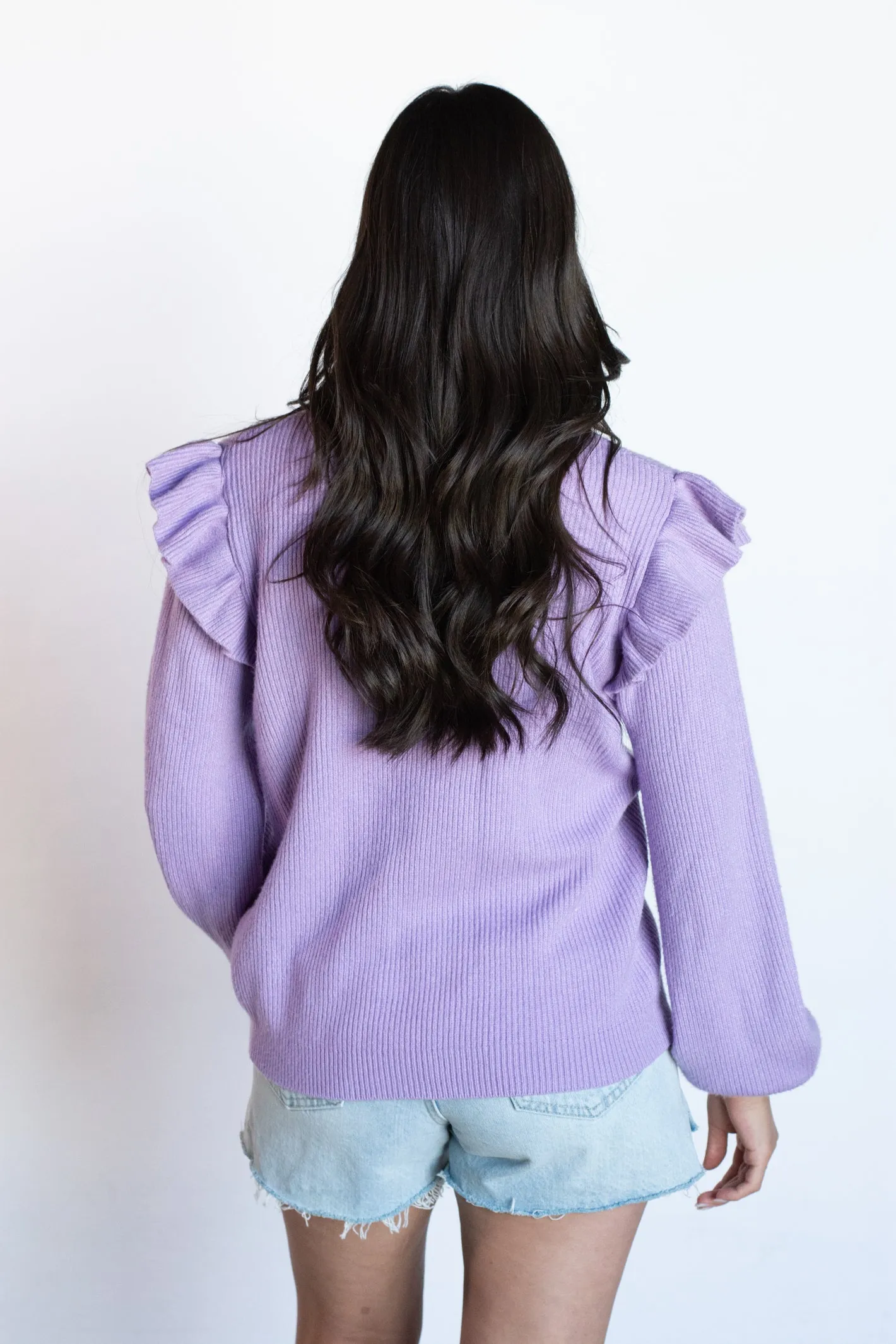 Warm Impression Ruffle Sleeve Lavender Sweater