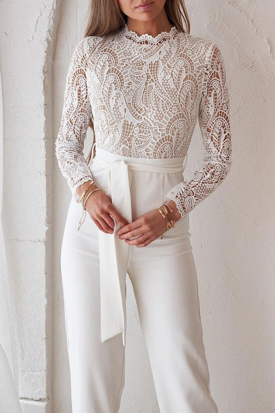 Willow Pantsuit - White/Nude