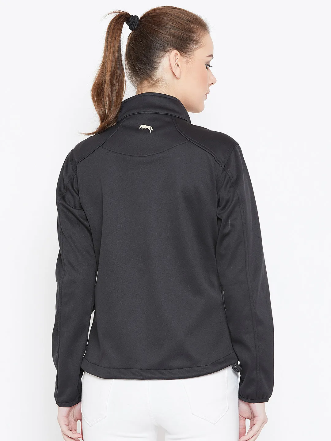 Women Black Solid Sporty Jacket