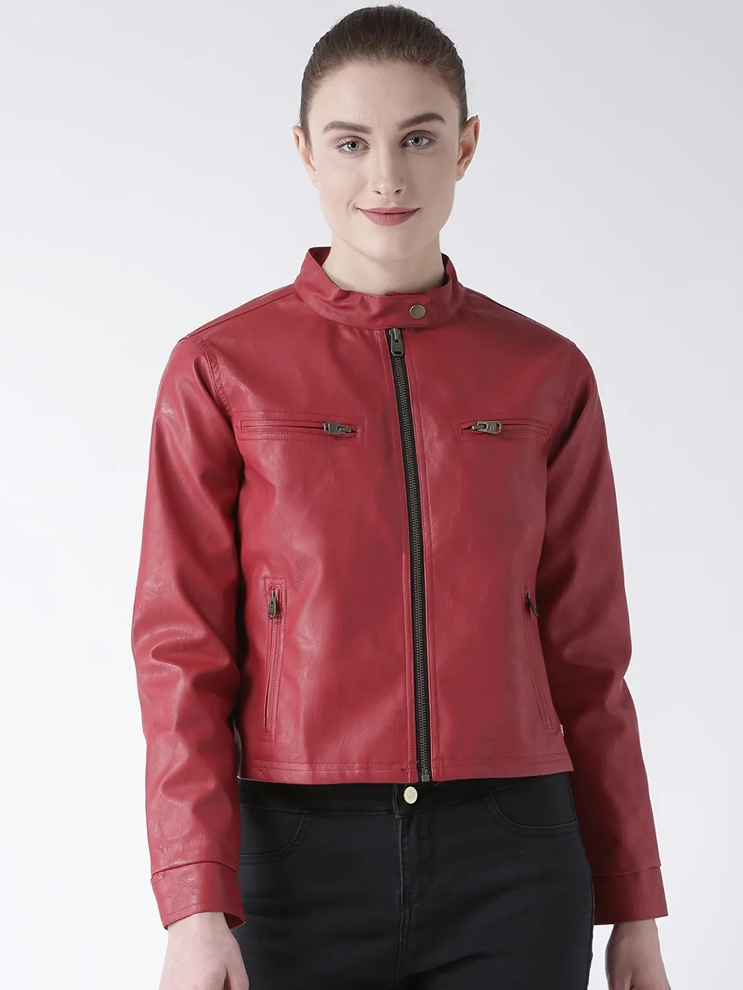 Women Casual Long Sleeve  Red Winter Jacket