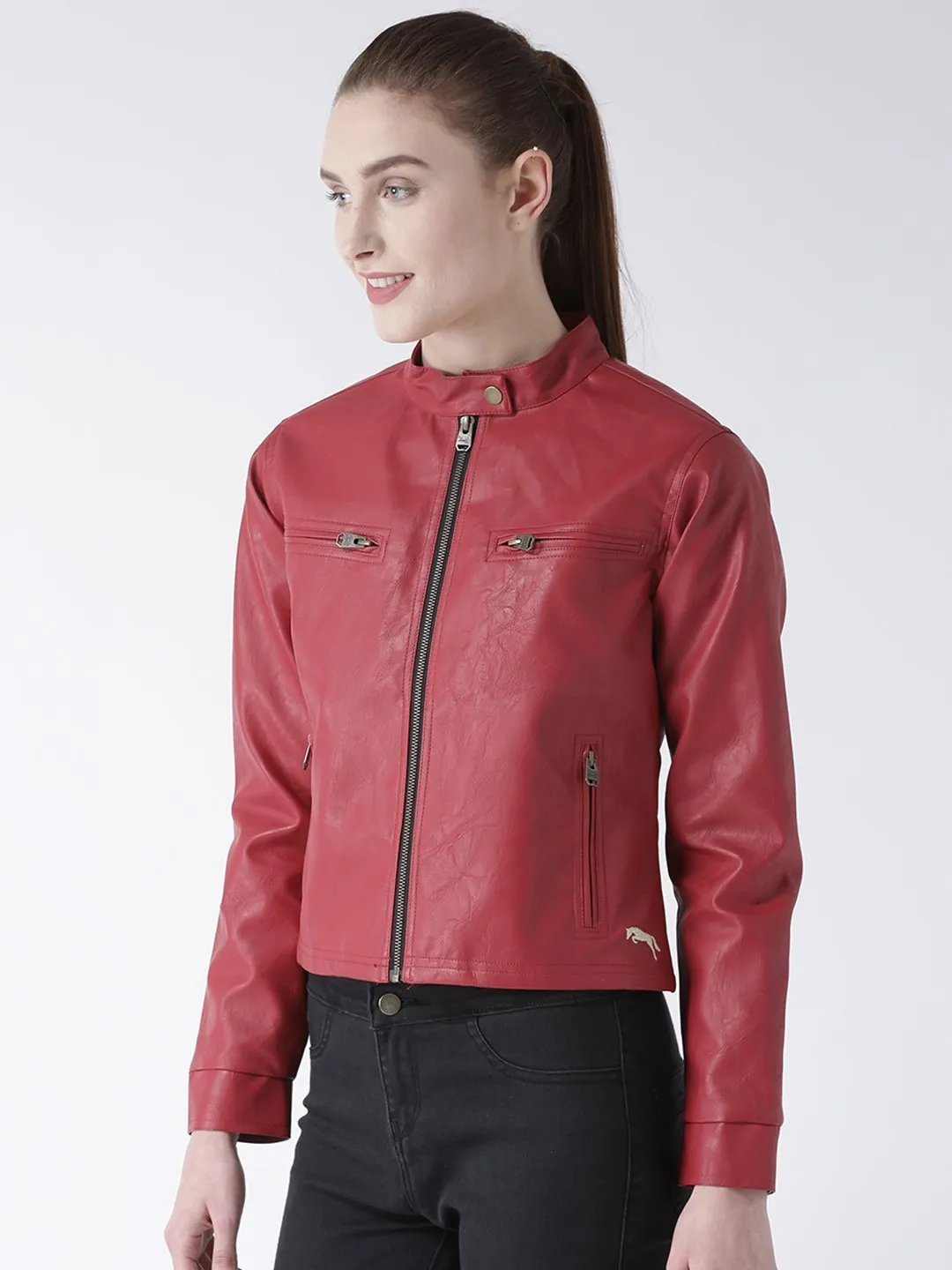 Women Casual Long Sleeve  Red Winter Jacket