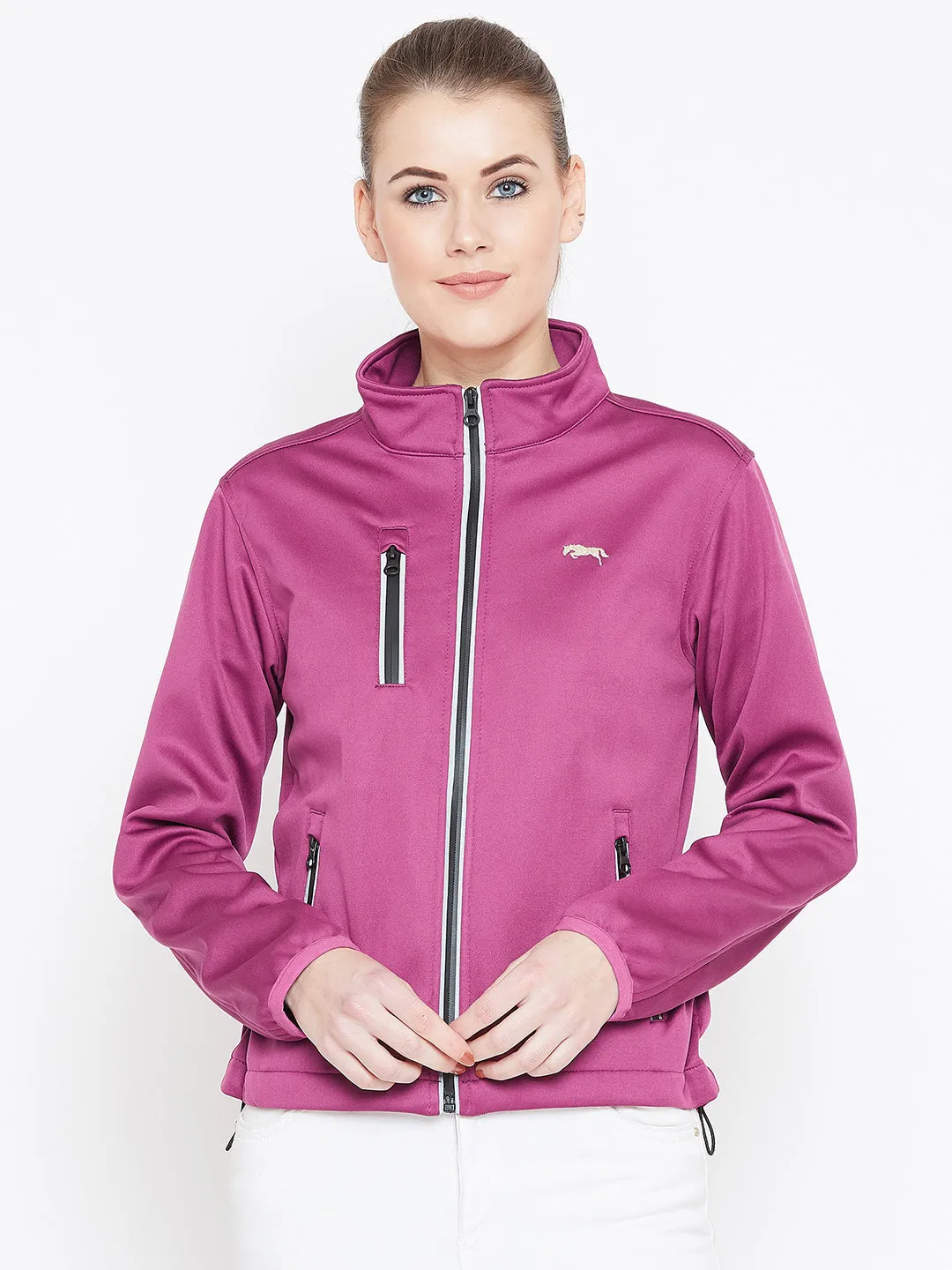 Women Maroon Solid Sporty Jacket