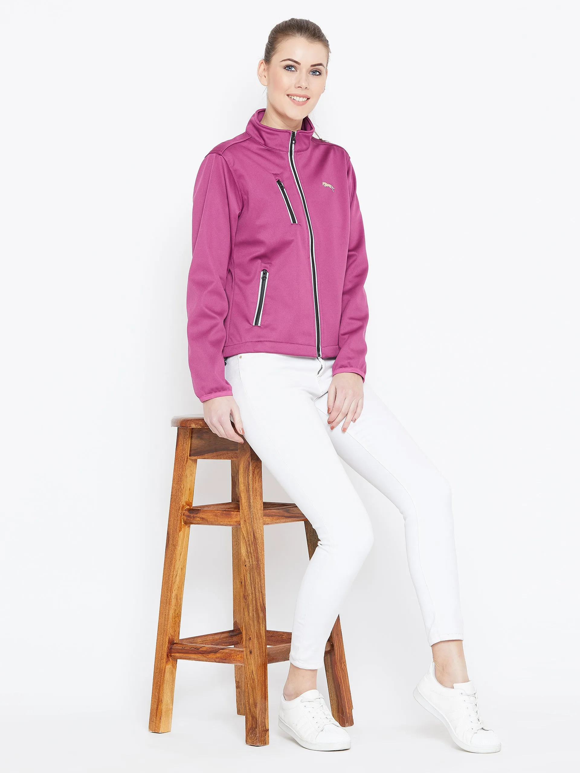 Women Maroon Solid Sporty Jacket