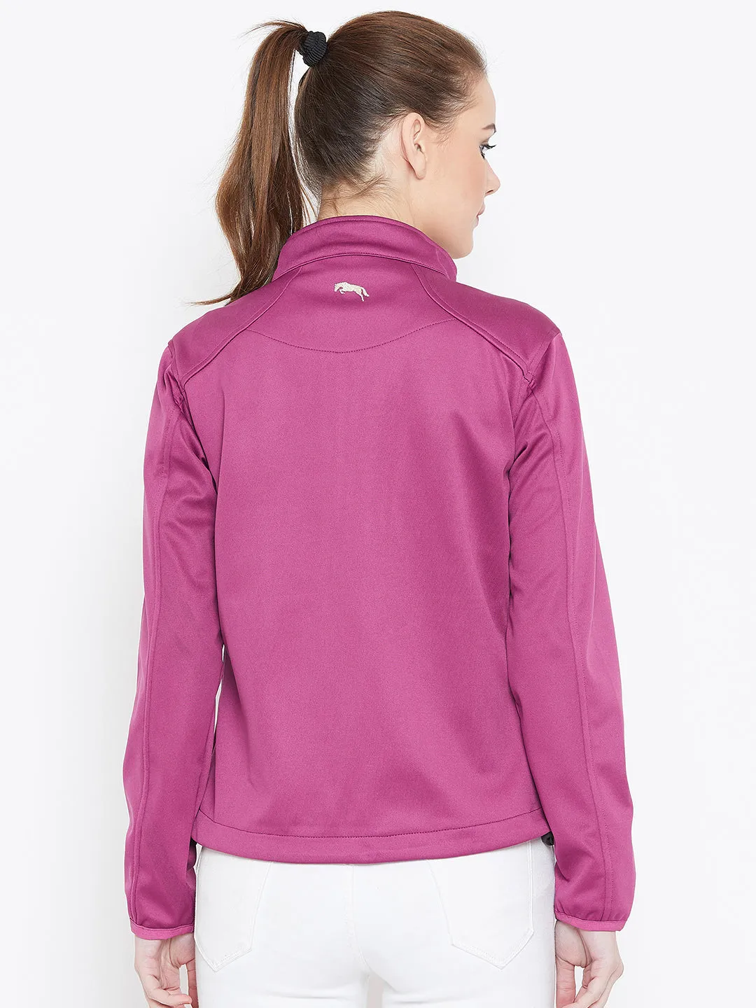 Women Maroon Solid Sporty Jacket