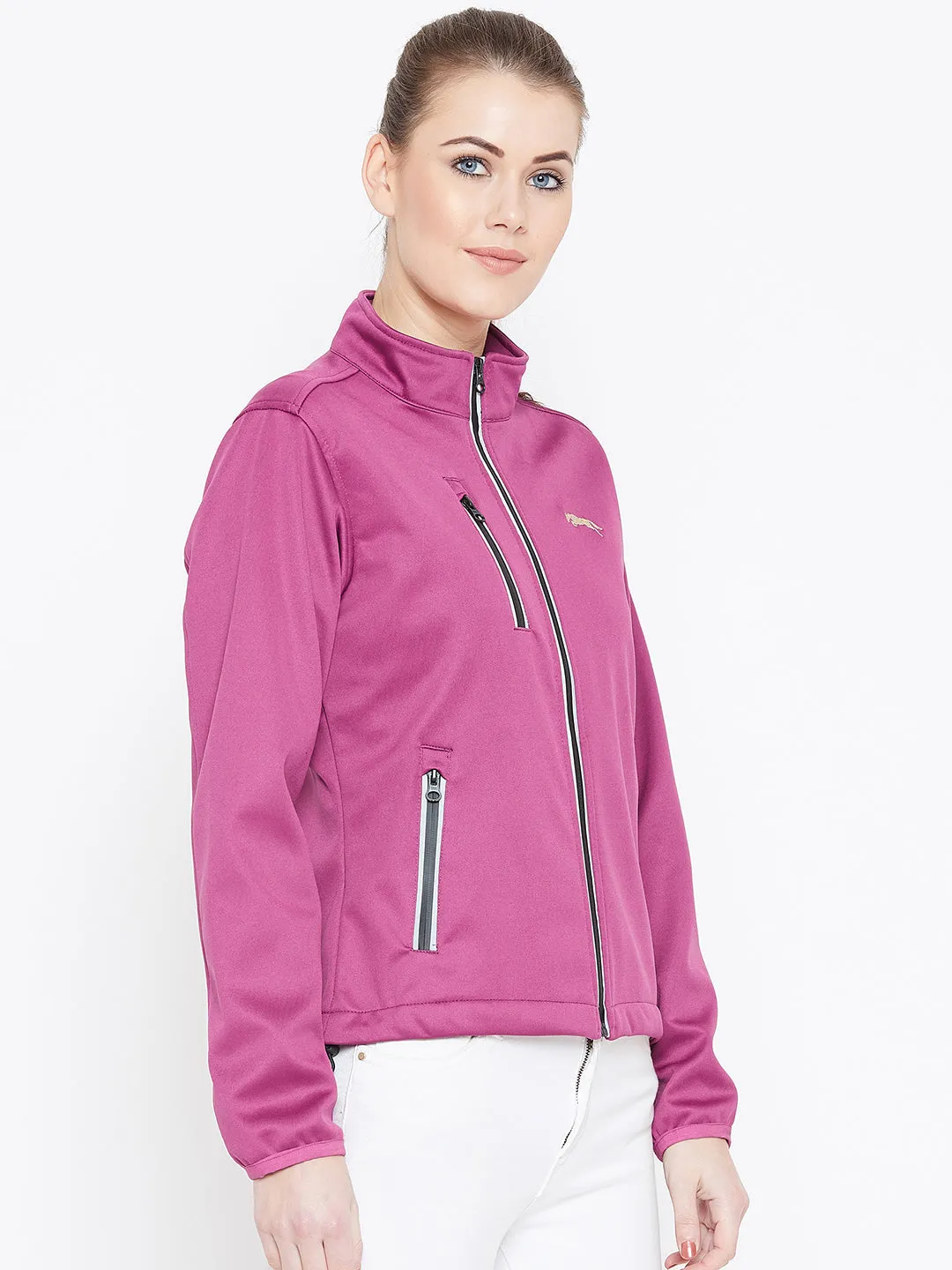 Women Maroon Solid Sporty Jacket