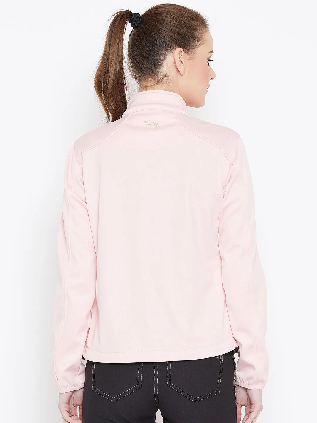 Women Pink Solid Sporty Jacket