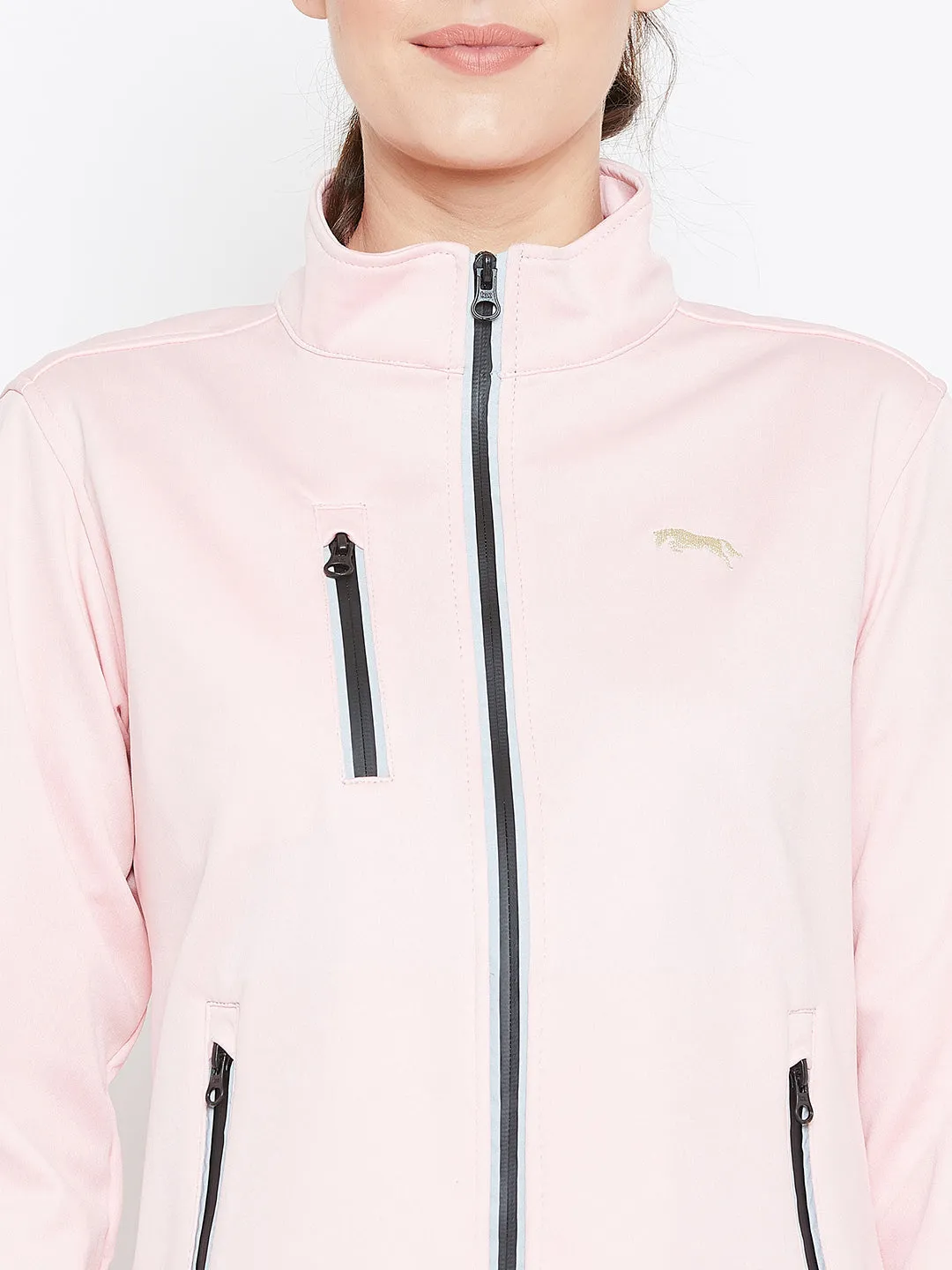 Women Pink Solid Sporty Jacket